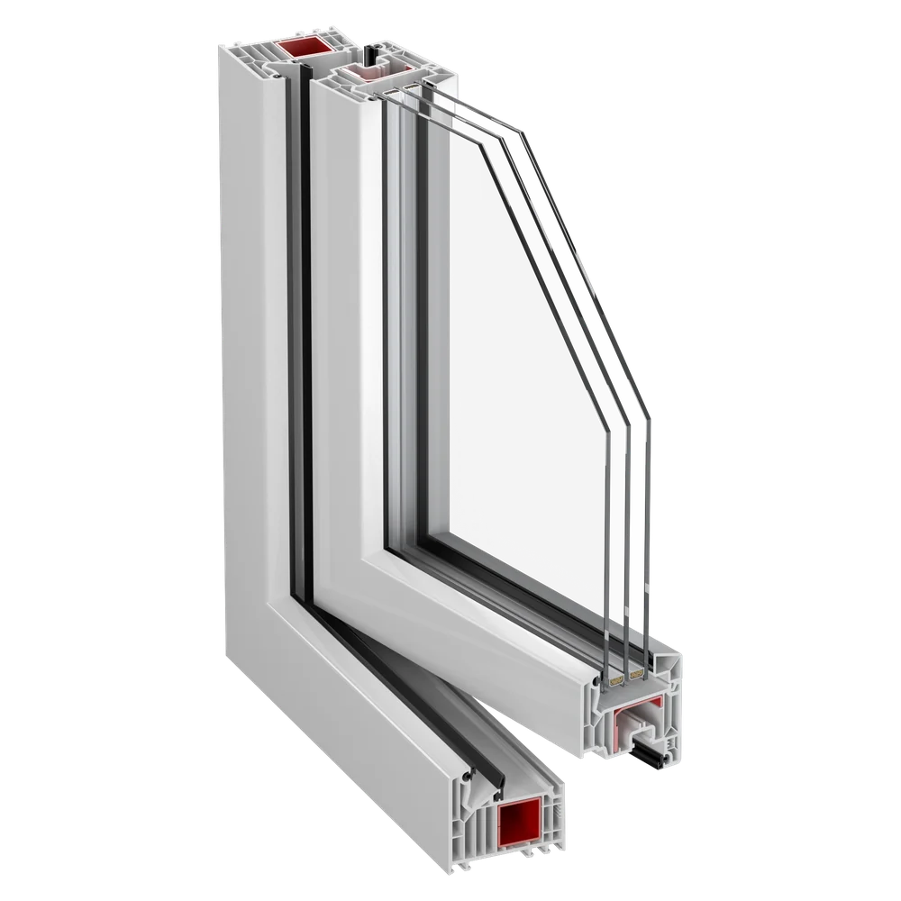 Profilschnitt Kunststofffenster ClimaStar 82 (VEKA Softline 82 MD) mit Dreifachverglasung